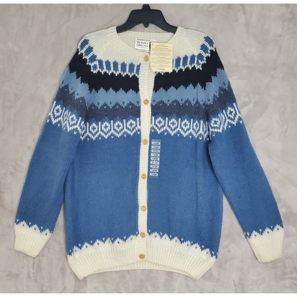 The Alpaca Connection 100% Alpaca Wool‎ Hand Knit Cardigan Sweater Womens L NWT